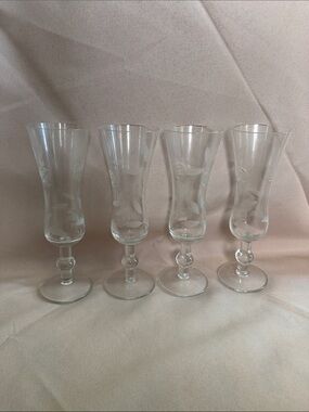 Vintage Javit Crystal Rose Etched Cordial Glasses - Set of 4